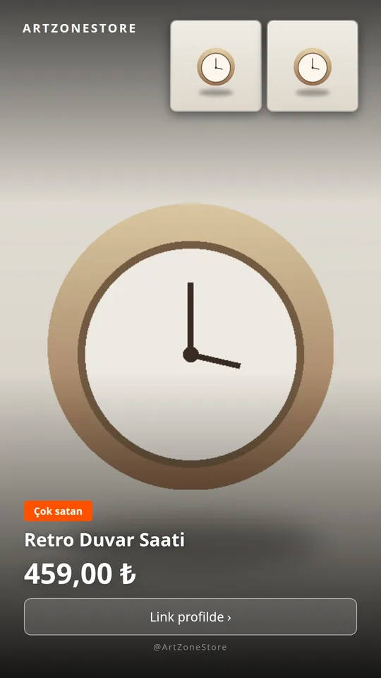 Örnek Instagram Story şablonu: minimalist masa saati, büyük ürün görseli ve %27 indirim